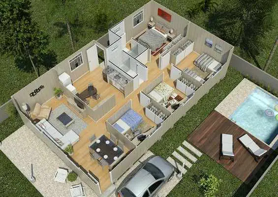 casa de madeira pré-fabricada madri corte