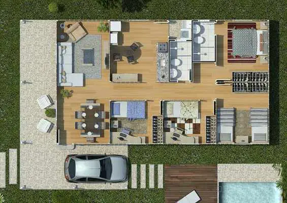 casa de madeira pré-fabricada madri planta